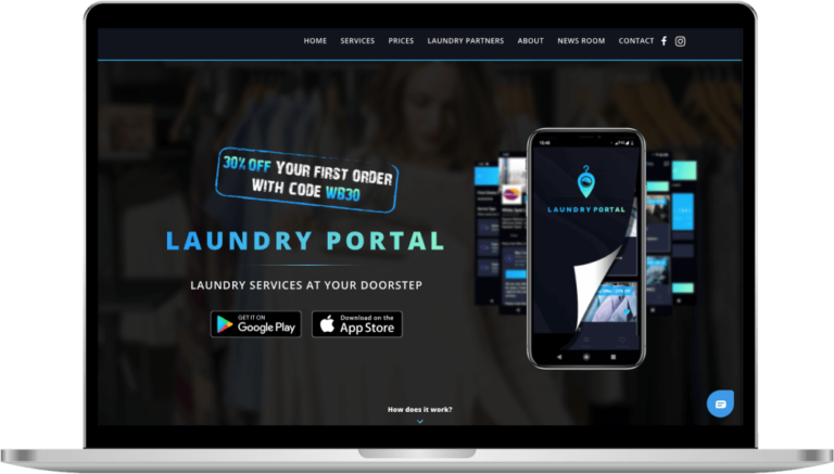 Laundry application website design mockup-min