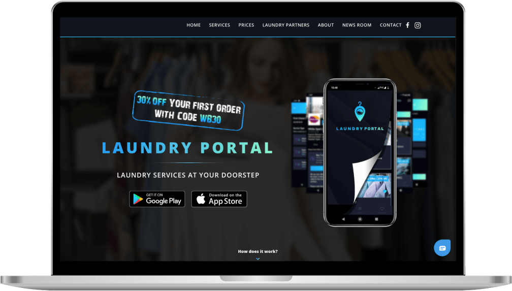 Laundry application website design mockup min