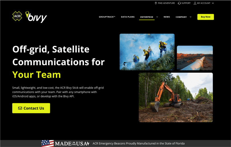 Bivy website section design