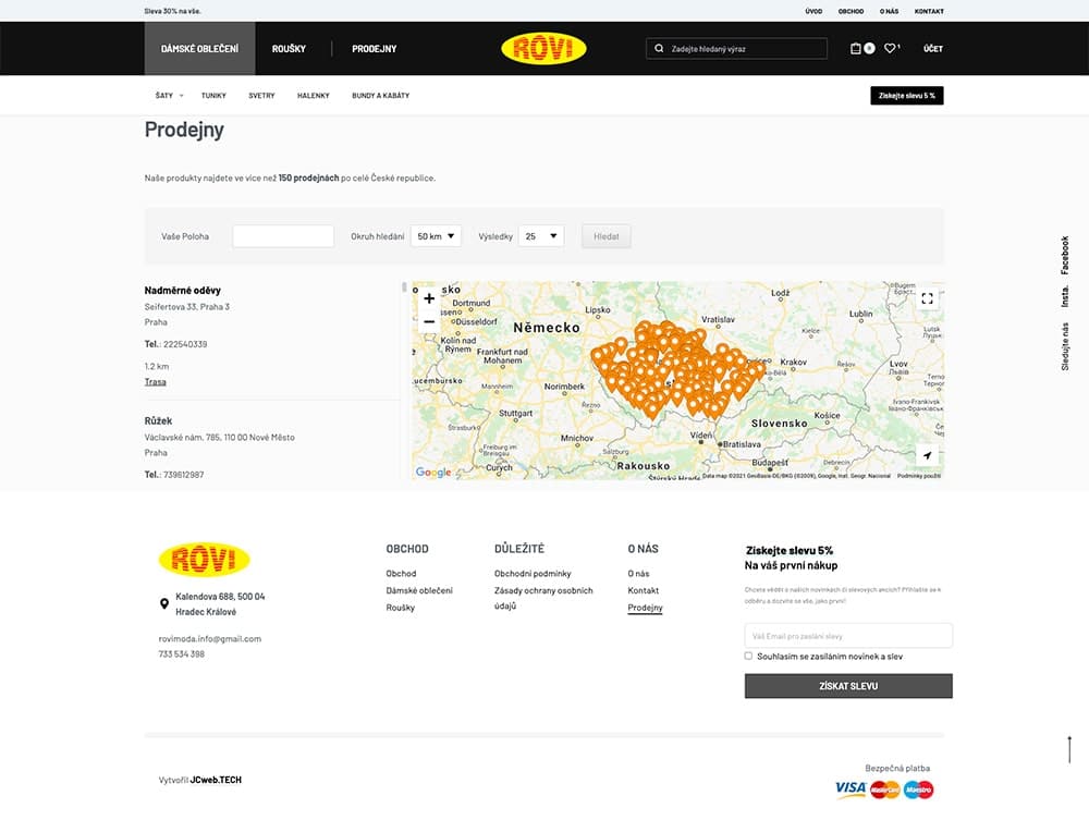 ROVImoda map of partner stores and resellers
