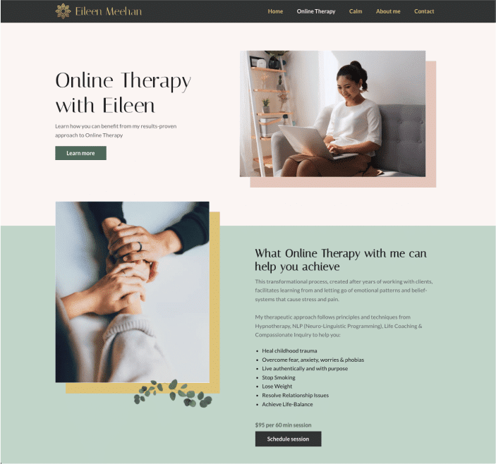 Therapy with Eileen website shown on mobile