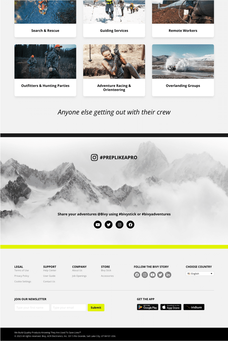 Bivy Stick GroupTrack page design